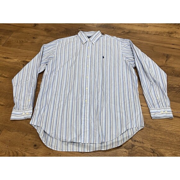 Ralph Lauren Shirt Mens Large 17, 36/37 Yarmouth Blue White Orange Vintage 80s - Picture 2 of 10